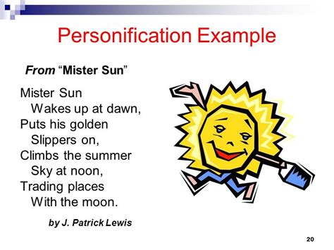 PERSONIFICATION example from Mr. Sun | Personification poems, Personification, Teaching ...