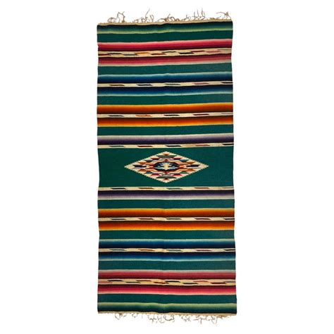 Vintage Navajo Trading Post Rug or Blanket Green Blue Red Tan circa ...