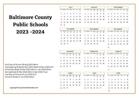 Baltimore County Public Schools Calendar Holidays 2023-2024