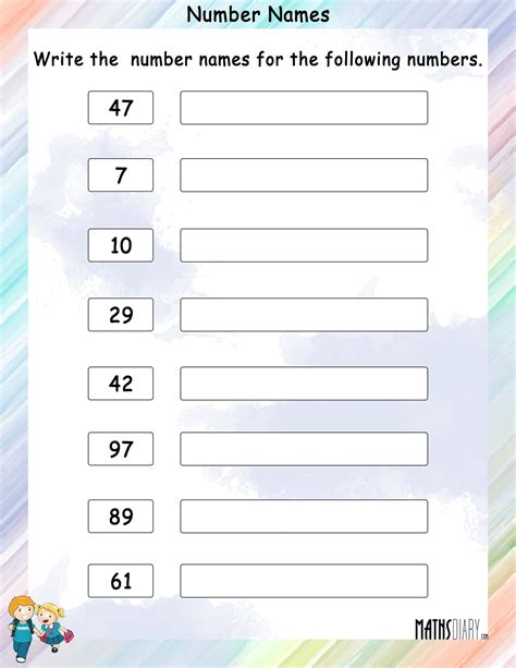 Write number names for given numbers - Math Worksheets - MathsDiary.com