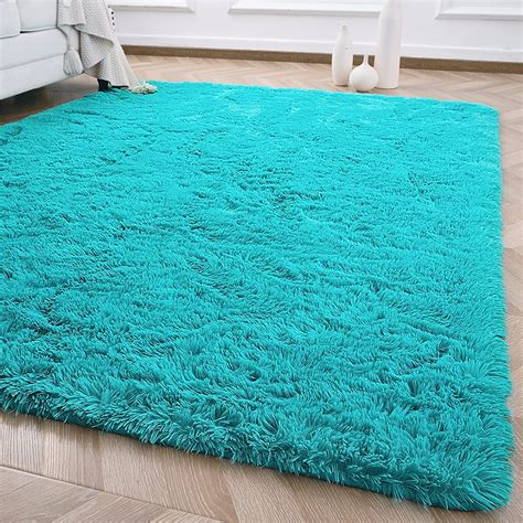 Amazon.com: JAMFEEL Super Soft Fluffy Carpet Fuzzy Kids Bedroom Rug, 4 x 6 ft Teal Blue Shaggy ...