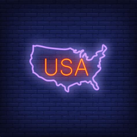 Free Vector | Usa map on brick background. neon style illustration. usa banner.