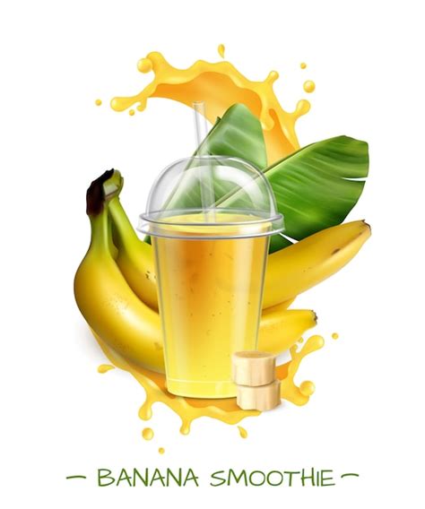 Fresh ripe banana smoothie with leaves | Free Vector