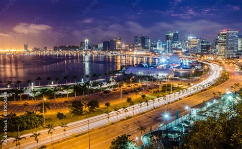 Skyline of capital city Luanda, Luanda bay and seaside promenade with ...