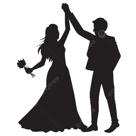 A Dancing Bride And Groom Wedding Couple In Silhouette The Bridal Dress Gown Holding Floral ...