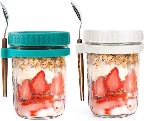 Amazon.com: Overnight Oats Jars with Lid and Spoon, 16 Oz Glass Large ...