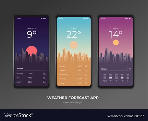 Weather forecast app ux ui design mockup Vector Image