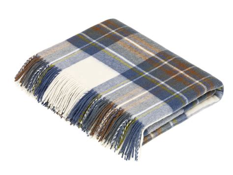 Tartan Plaid-Merino Lambswool Throw Blanket-Muted Blue Stewart Tartan-