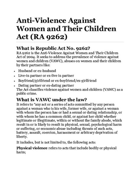 (DOC) Anti-Violence Against Women and Their Children Act (RA 9262 ...