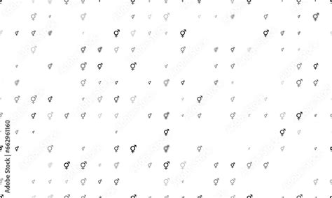 Seamless background pattern of evenly spaced black bigender symbols of different sizes and ...