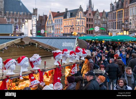 Bruges, Belgium - December 15, 2013: Crowds at the Christmas market in ...