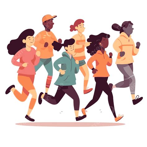 People Running Vector, Sticker Clipart White Group Of People Running ...