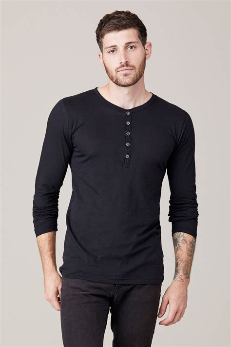 Men's Long Sleeve Button Henley - Black – LNA Clothing