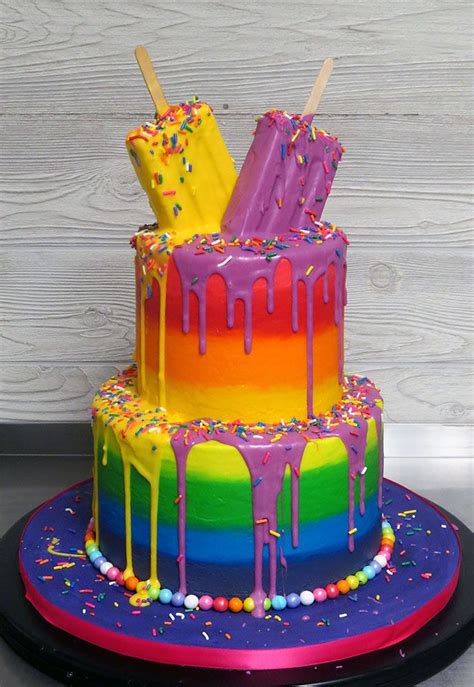 Melted Ice Cream Rainbow Cake | Candy birthday cakes, Savoury cake, Rainbow cake