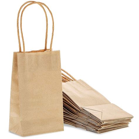 50-Pack Bulk Small Kraft Paper Gift Bags with Handles, 6 X 3.5 X 2.5 ...