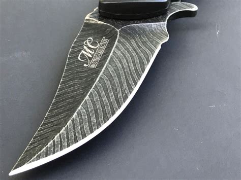 8.5" NATIVE AMERICAN DAMASCUS STYLE SPRING ASSISTED BLACK HANDLE KNIFE