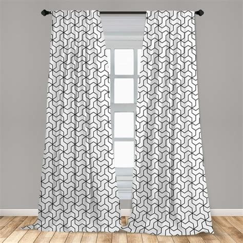 Black and White Curtains 2 Panels Set, Geometric Arrangement with Monochrome Design Lines and ...