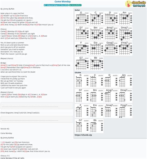 Hợp âm: Come Monday - cảm âm, tab guitar, ukulele - lời bài hát | chords.vip