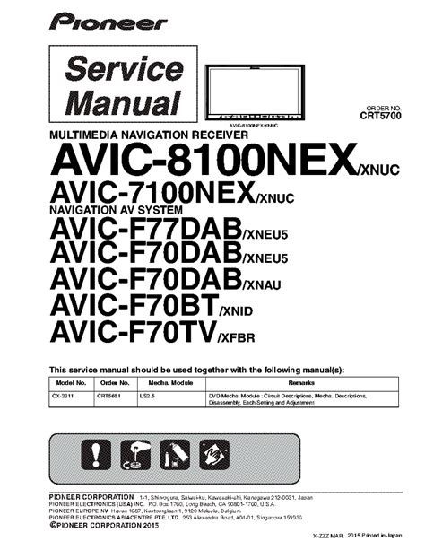 PIONEER AVIC-8100NEX 7100NEX F77DAB F70DAB F70BT F70TV CRT5700 SM ...