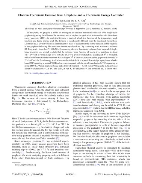 (PDF) Electron Thermionic Emission from Graphene and a Thermionic Energy Converter