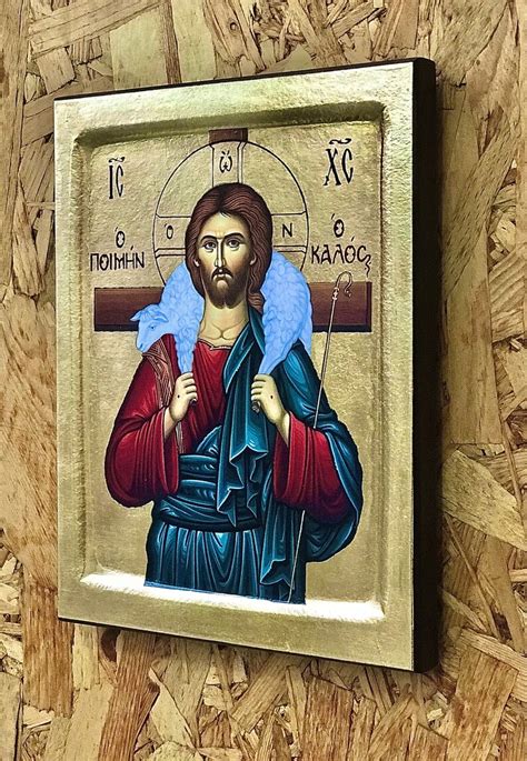 Icon of Jesus Christ the Good Shepherd on Gold. | Etsy