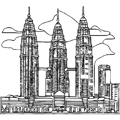 Petronas Twin Towers Coloring Page · Creative Fabrica