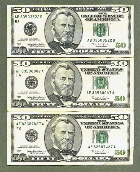 1996 (3) Ulysses Grant Fifty Dollar Bill US Currency