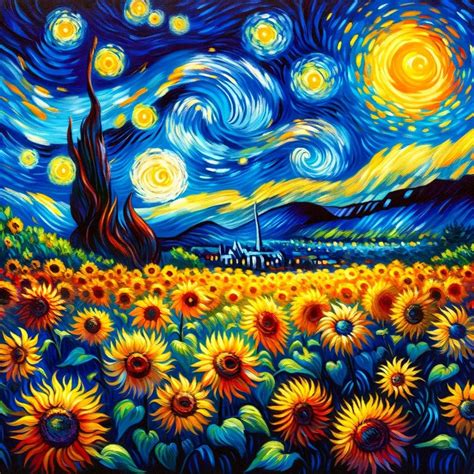 Sunflowers everywhere in this starry starry night | Art gallery ...