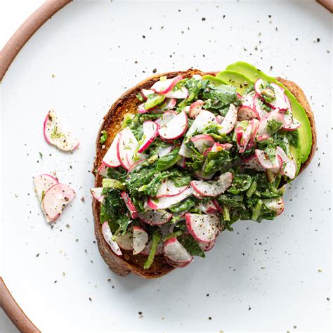 Radish Greens Salad on Avocado Toast - Justine Doiron