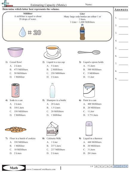 3.md.2 Worksheets | Capacity worksheets, Everyday math, Mathematics ...