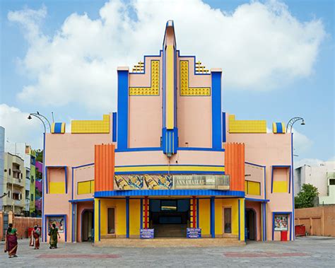 vibrant façades animate movie theater architecture in south india