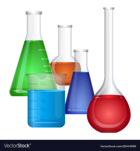 Set of chemical flasks with colorful fluids Vector Image