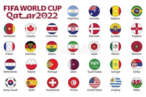 FIFA World Cup Tournament 2022 Qatar. Soccer or Football Ball Vector Country Flags Isolated on ...