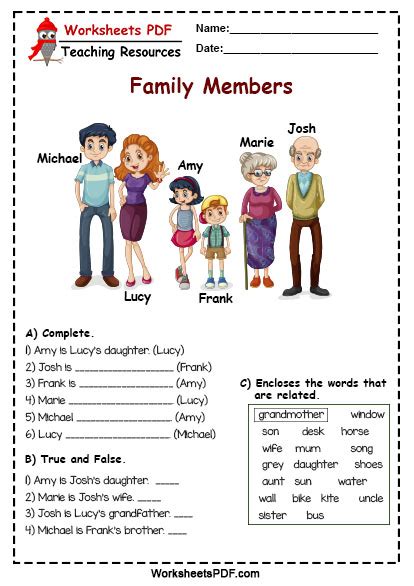 Family Members Possessive 's - Worksheets PDF