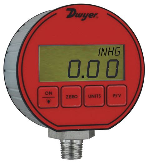 DWYER DWYER Digital Pressure Gauge: 0 to 300 psi, 1/4 in NPT Male, Bottom, 3 in Dial, ±0.50% ...