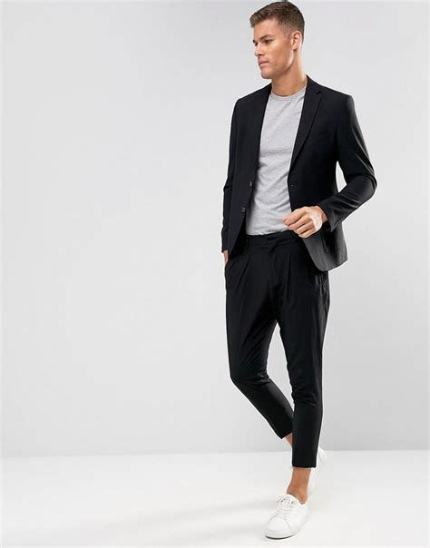 ASOS Synthetic Tapered Leg Suit Pants In Black Lightweight Crepe for ...