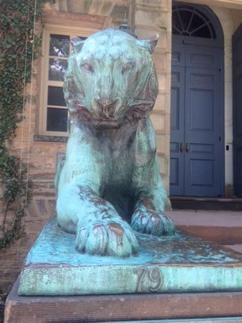 Bronze tiger, symbol of Princeton University donated by Class of 1879, on steps at entrance to ...