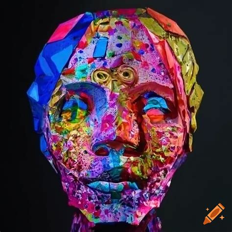Sculpture of origami figures in vibrant colors