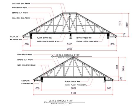 Truss Roof Section Drawing DWG File | Roof truss design, House roof design, Roof trusses