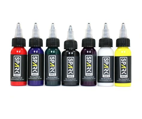 Spark Professional Tattoo Ink Black White Red Blue Green Yellow Purple