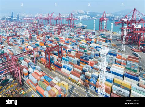 Large container terminal in Port of Hong Kong China Stock Photo ...