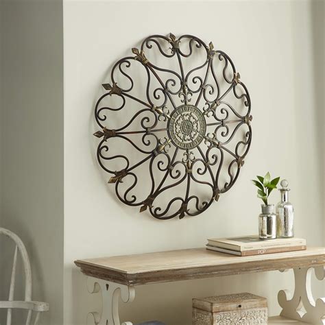 Buy Vintage Style Round Copper Metal Wall Decor w/ Fleur de Lis Accents ...