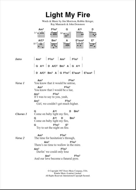 Light My Fire - Guitar Chords/Lyrics | zZounds