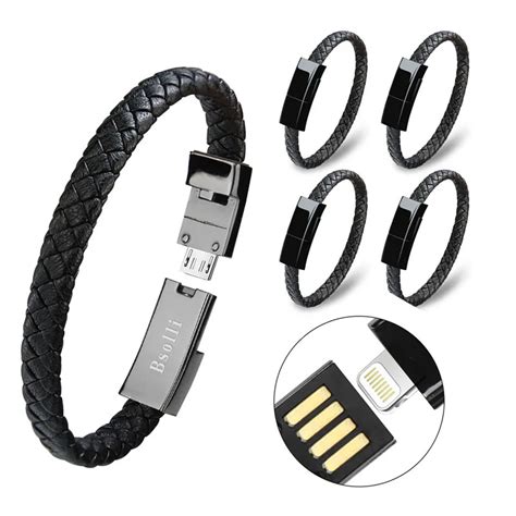 5 Pcs Wireless Leather Portable Sports Usb Bracelet Quick Charger Cable Adapter For IPhone 5 For ...