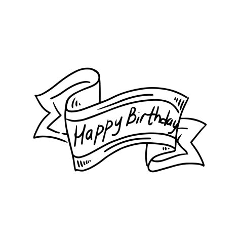 Hand drawn Ribbon Banner. Ribbon doodle. Happe Birthday word text on ...