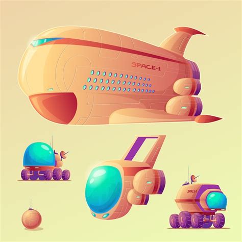 Premium Vector | Mars colonization cartoon objects set.