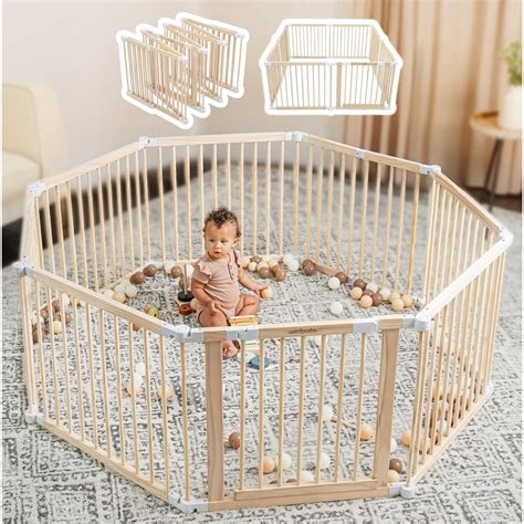 Baby Playpen & Baby Gate for Toddler and Babies, Foldable Wooden Large Shape & Size Adjustable ...