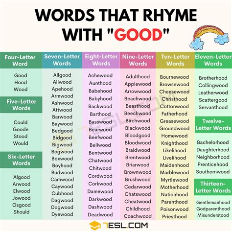 610 Good Words that Rhyme with Good • 7ESL