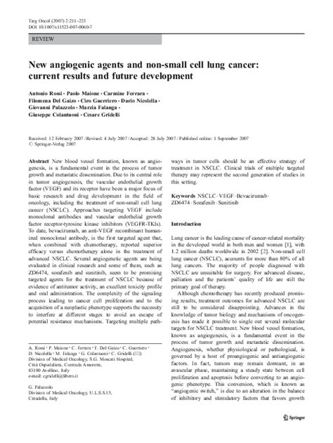 (PDF) New angiogenic agents and non-small cell lung cancer: current results and future ...