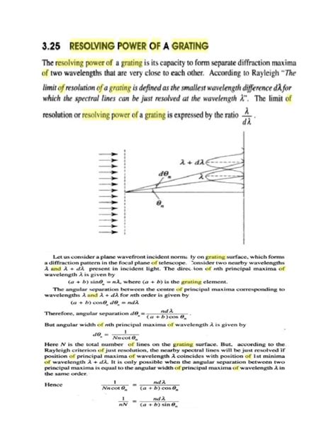 Physics - Resolving Power of A Grating | PDF